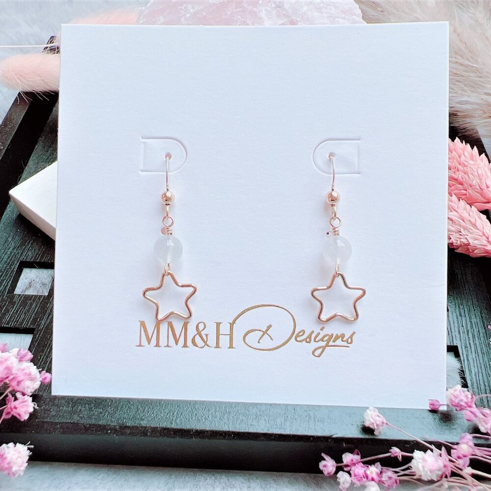 Moonstone Earrings with Star Charm | Handmade in BC